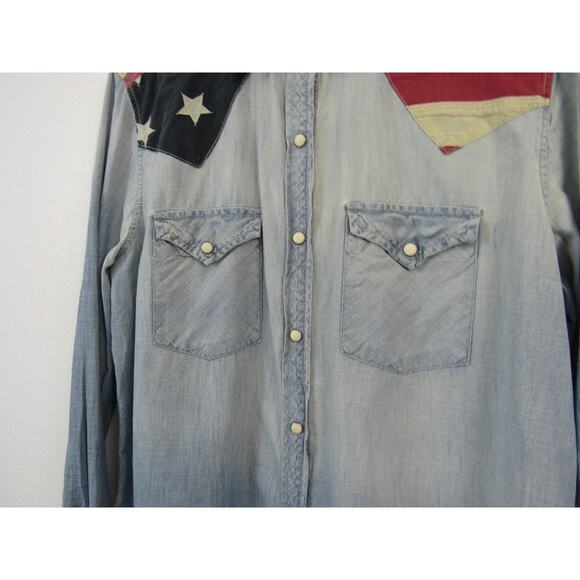 Denim & Supply American Flag Patriotic Western Rodeo Button Down Chambray Shirt - Picture 3 of 7